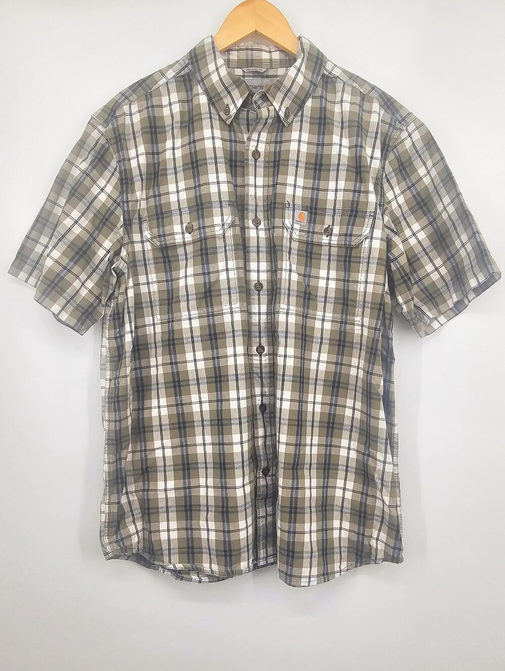 Carhartt Plaid Button Down Shirt Mens L Relaxed Fit Short Sleeve 100% Cotton
